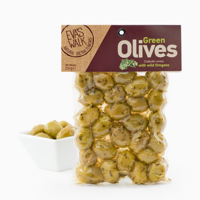 EVAS WALK Grekiska Gröna Oliver med Vild Oregano 250g