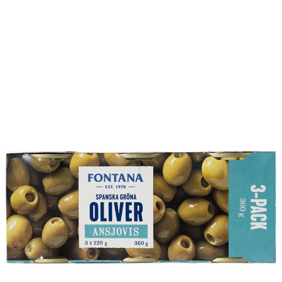 FONTANA Gröna Oliver Ansjovis 3-Pack 360 g