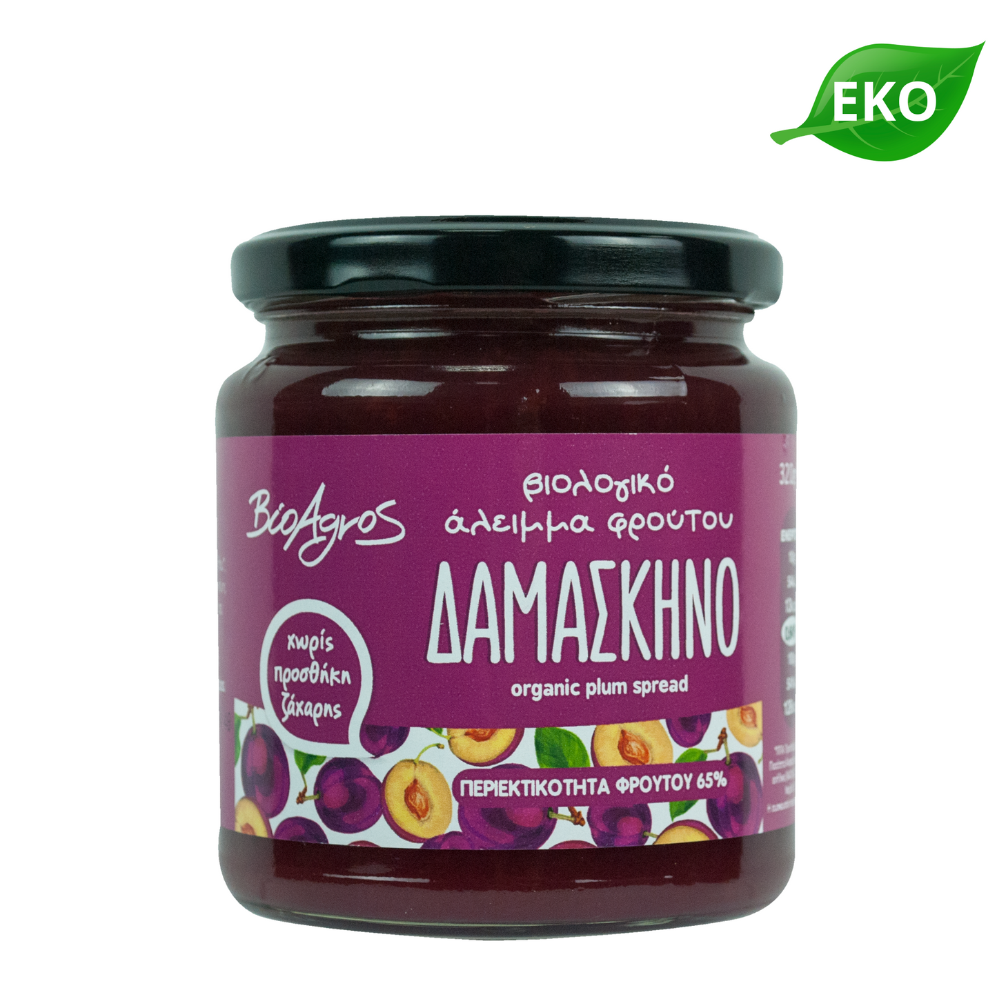 BIOAGROS Ekologisk Marmelad Plommon utan tillsatt socker 320g