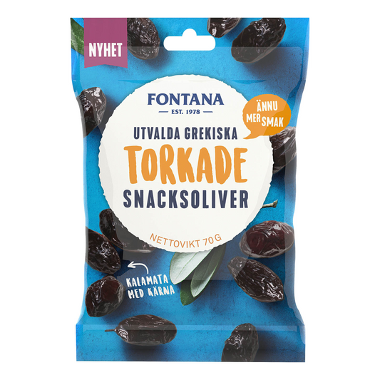 FONTANA Grekiska Snacksoliver Torkade Kalamata 70g