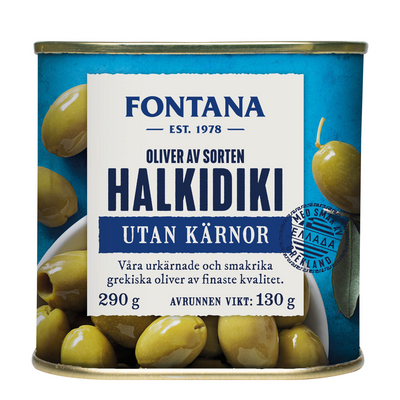 FONTANA Grekiska Halkidiki Oliver utan Kärnor 290g